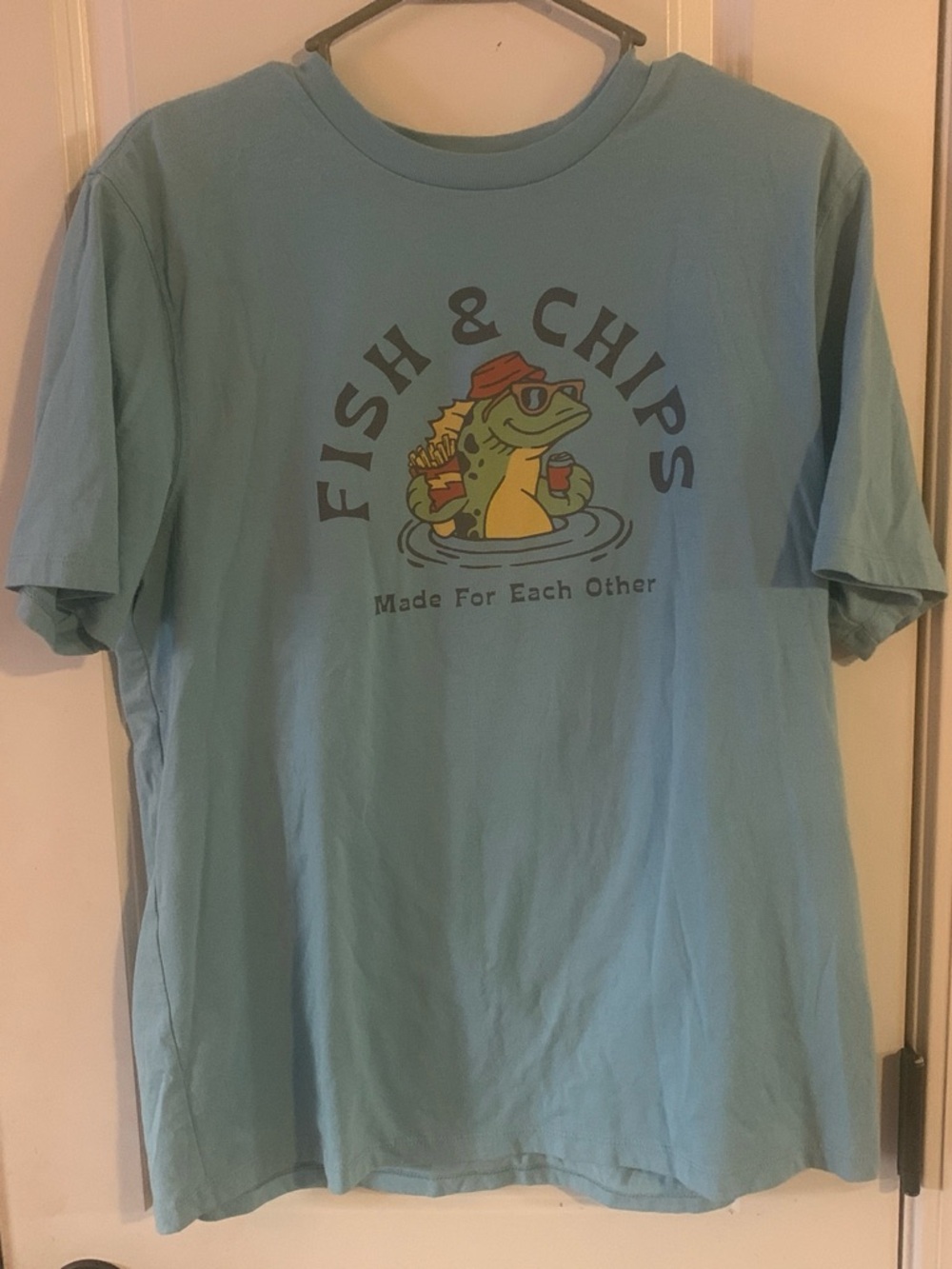Old Navy Light Blue Fish & Chips Graphic Tee